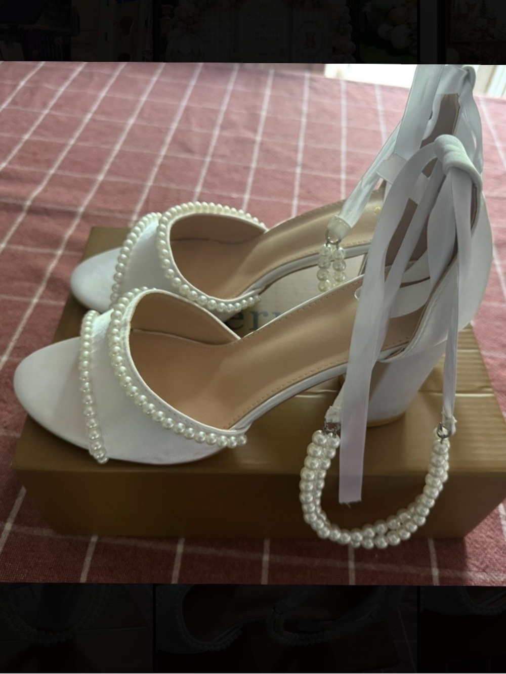 Elegant White Pearl-Strap Women's Heels